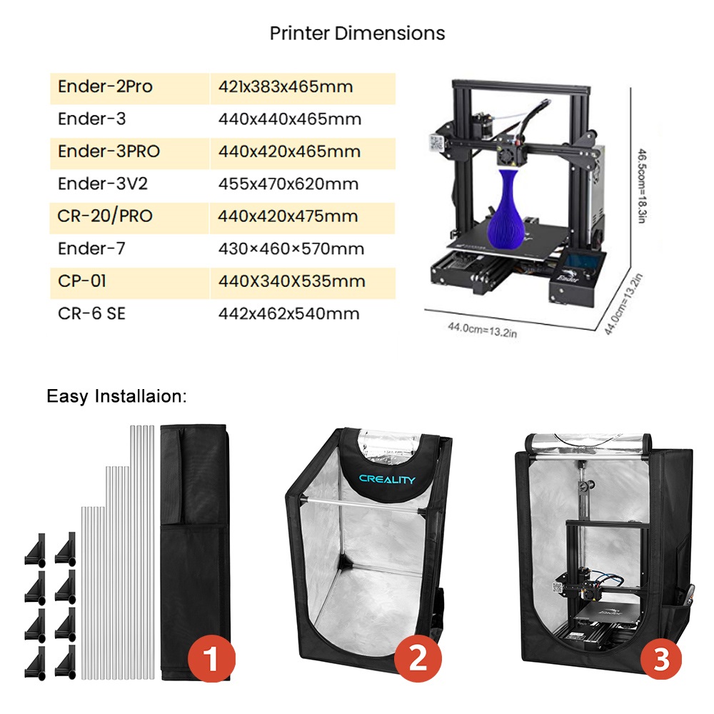 Creality Ender Enclosure Fireproof and Dustproof for Ender 3V2/ Ender 3 Pro/Ender 3 3D Printer 480600720mm