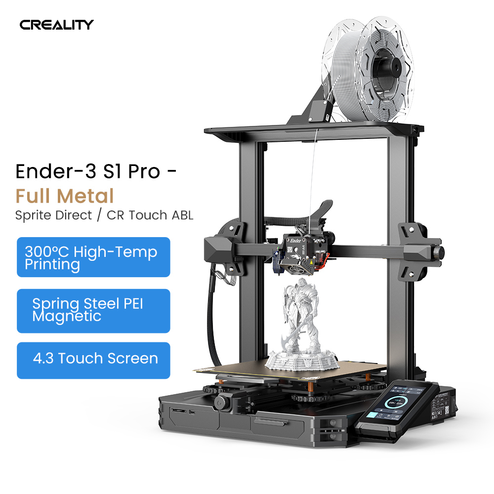 Creality Ender-3 S1 Pro 3D Printer Features 300°C High-Temperature Nozzles Sprite Direct Dual-Gear Extruder CR Touch Automatic Bed Leveling PEI Spring Steel Plate LED Light 