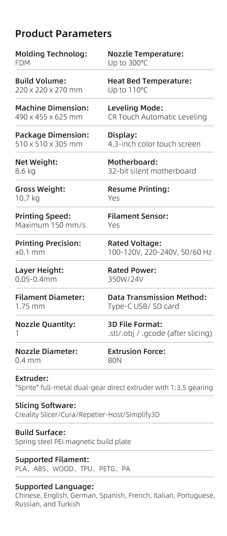 imprimante 3d creality ender 3 s1 pro, imprimante 3d CR Touch auto leveling